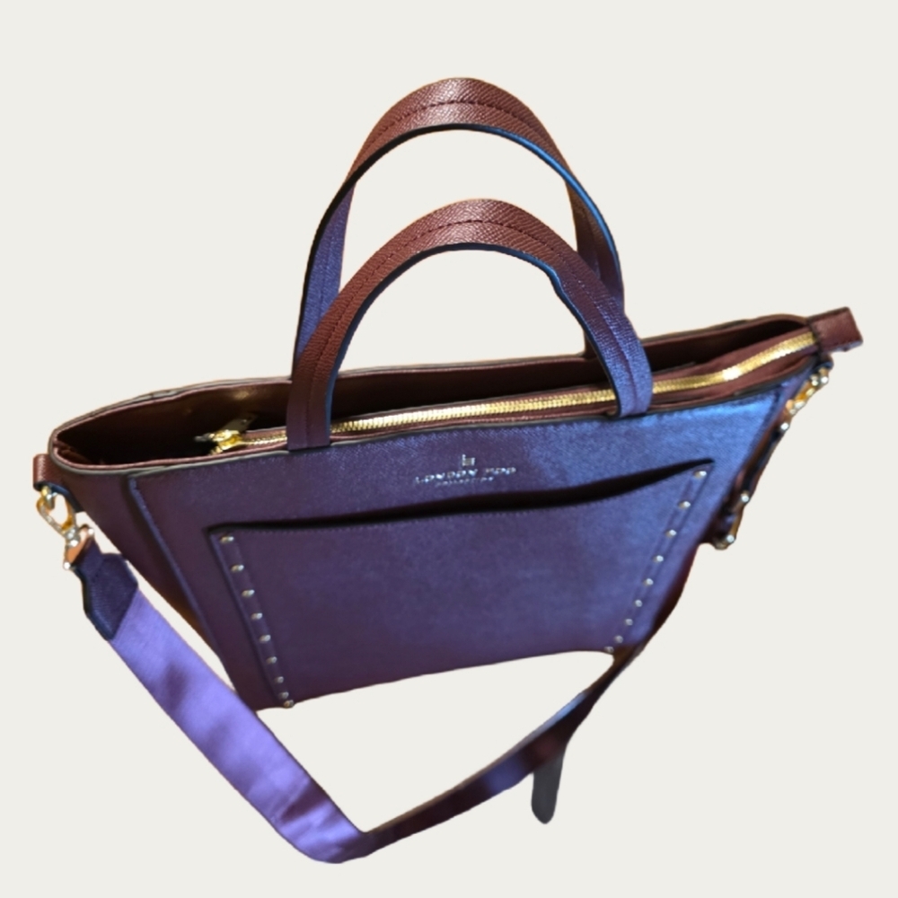 100th Anniversay London Fog Sophia Studded Tote Bag In Plum - Picture 11 of 17